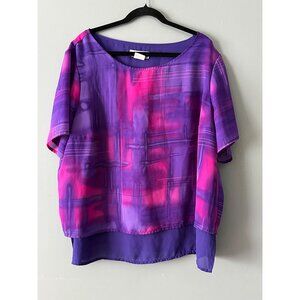 Dena Lauren 2X Blouse Tie Dye Tropical Resort Boho Boxy Made in USA Summer Top